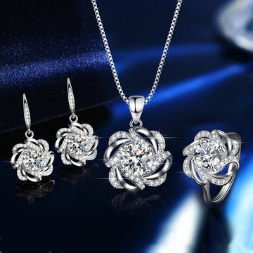 Sparkling Gra Certified Three-piece 1.0 Carat Moissanite Diamonds ring pendant necklace earrings Fine Jewellery Set - The Jewellery Supermarket
